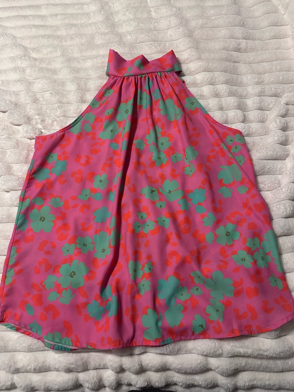 ADORA Pink & Green Floral Halter Camisole with Back Tie